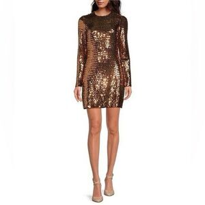 Gianni Bini Celeste Sequin Dress Sz 2 New Gold Maze Long Sleeve Mini